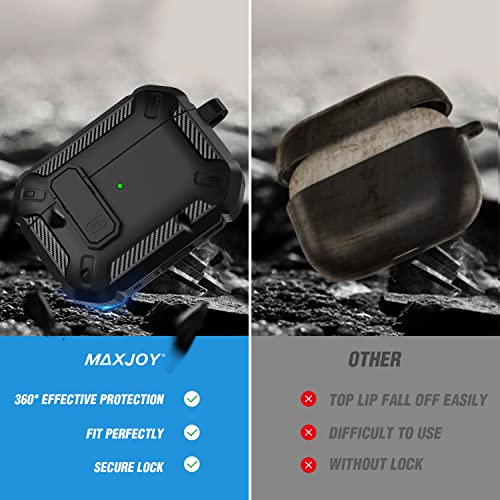 Maxjoy AirPods Pro Case Cover with Lock, Protective Case for Apple AirPods Pro 2/Pro (2023/2022/2019), Shockproof, Carbon Fiber Gray