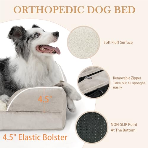 Comfort Expression Orthopedic XL Dog Beds, Waterproof Extra Large Dog Bed with Bolster, Washable Dog Bed Sofa with Removable Cover & Non-Slip Bottom(X-Large,Spicy Mustard)