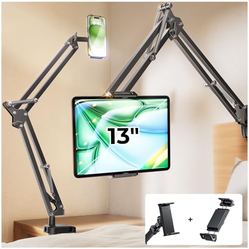 LISEN Tablet Stand Phone Holder iPad Holder for Desk Mount[Ultra Sturdy] 2 Clamps Kindle Holder for Bed Gooseneck Phone Tablet Holder Mount Phone Stand fits iPhone 16 Pro iPad Kindle 4-13" Device