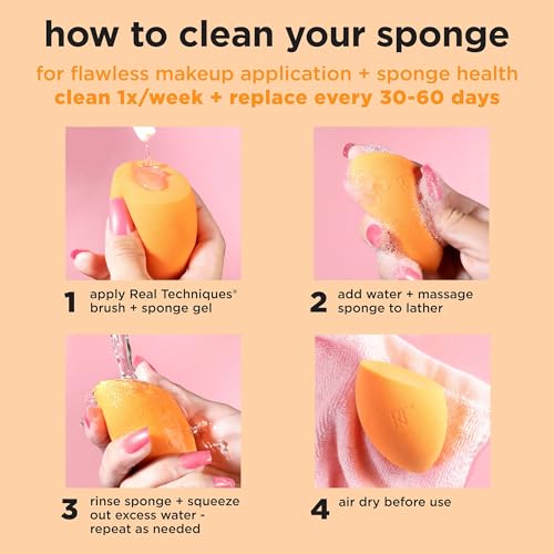 Real Techniques Miracle Complexion Sponge, Makeup Blender for Liquid and Cream Foundation, Full Coverage, Streak-Free Professional Makeup Tool, Cruelty Free, Vegan, Latex Free, 4 Count