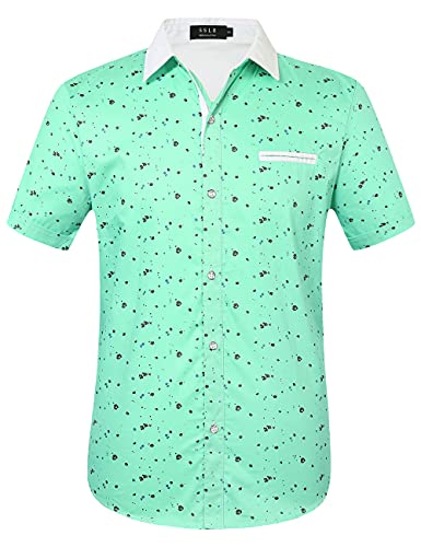 Mens Dress Shirts, Mens Shirts Casual Stylish, Button Up Shirt for Men Cotton Print Pocket Summer Short Sleeve Causal (X-Large, Shrimp)