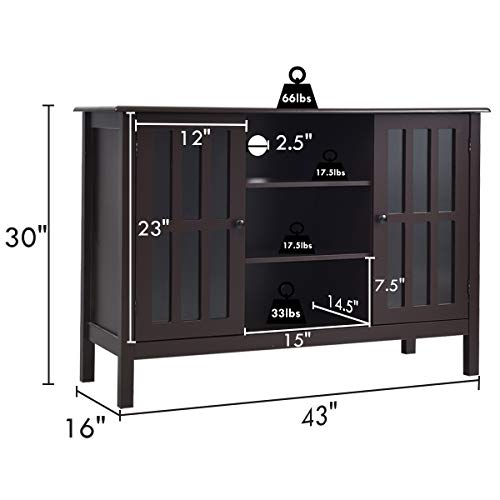 Tangkula TV Stand, Modern Tall Entertainment Center for TVs up to 50", Media Console w/2 Storage Cabinets & 3 Open Shelves, Wire Hole, Wood TV Console Table for Living Room, Brown