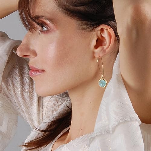 Mint Green Earrings for Women - Teal Earrings for Women, Aqua Earrings, Simulated Druzy Green Drop Earrings, Green Dangle Earrings, Sparkly Glitter Green Stone Earrings, Gold Tone Turquoise Earrings
