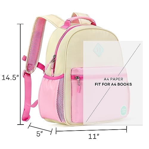 mibasies Kids Backpack for Girls, Kindergarten Backpack School Bag for Toddler Girls Age 5-8, Beige Pink