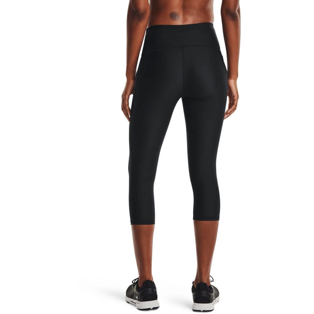 Under Armour Women's HeatGear Armour High No-Slip Waistband Pocketed Capri , Black (001)/White , 2X