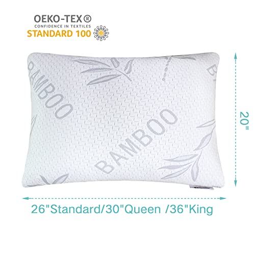 JJDANFILL Rayon Derived from Bamboo Pillow Standard Size Set of 2 - Machine Washable Bed Pillows for Sleeping for Back, Stomach and Side Sleeper - Firm Shredded Memory Foam Pillows 20 * 26in