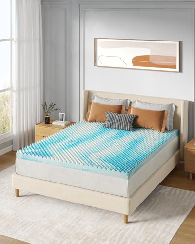 PERLECARE 2-Inch Twin Egg Crate Memory Foam Mattress Topper for Pressure Relief, Cooling Mattress Topper Twin, Gel Infused & Ventilated Design, CertiPUR-US Certified Twin Bed Topper, Blue, PCMT02BU-T2