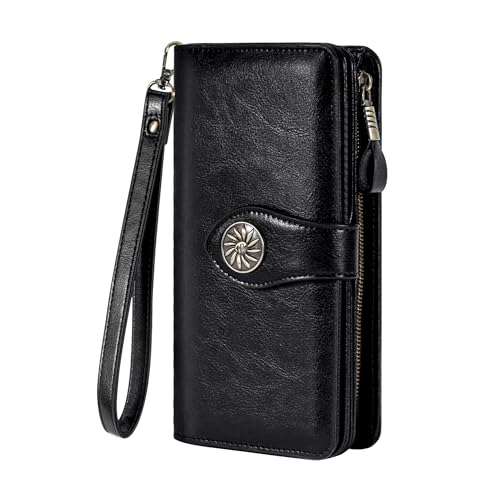 Travelambo Women's Wallet RFID Blocking Wristlet Clutch Large Capacity Credit Card Holder Leather Purse Wallets with Removable Wrist Strap