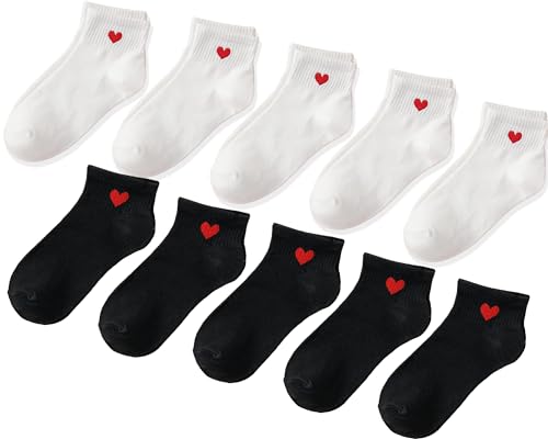 CHUNFO Cute Heart White Red Crew Women Socks Frilly Fun Bear Pattern Long Ankle Novelty Aesthetic Girls Sock 4 & More Pairs