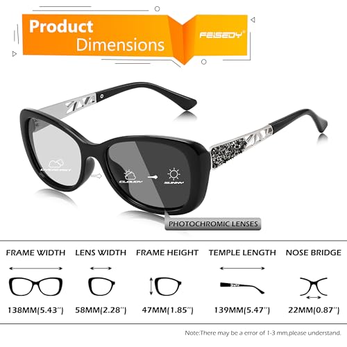 FEISEDY Polarized Women Sunglasses Retro Shades Photochromic Lens Sparkling Crystal Sunglasses UV400 Protection B0144