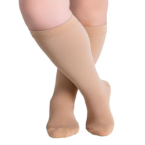 JYUOZI Plus Size Compression Socks for Women Men, Extra Large Wide Calf Compression Socks 20-30 mmHg Compression Socks