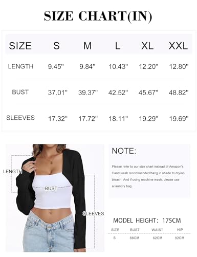 Womens Shrug for Dresses Long Sleeve Cropped Cardigan Open Frong Lightweight Knit Bolero Jackets(Green,S)