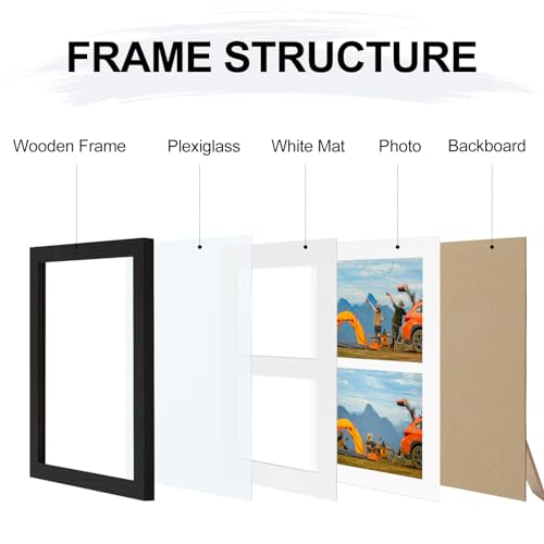 Vittanly 8x10 Collage Picture Frame, Displays 2Pcs 4x6 Pictures with Mat or 1Pcs 8x10 without Mat, Photo Frame for Wall Mounting or Table Top with Stand, Black, 1 Pack