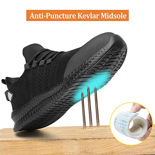 Steel Toe Shoes for Men and Women Comfortable Lightweight Work Safety Shoes Puncture Proof Slip Resistant Indestructible Sneakers Construction Work Utility Shoes Black M11
