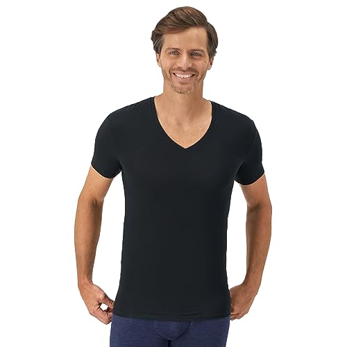 Hanes Ultimate Men's Perfect Flex V-Neck Tee, Stay Tucked Undershirt, Slim Fit Tight on Arms T-Shirt, White & Black