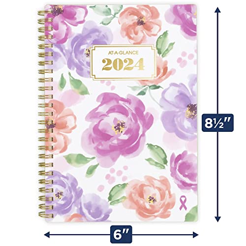 AT-A-GLANCE 2024 Weekly & Monthly Planner, 5-1/2" x 8-1/2", Small, Monthly Tabs, Pocket, Badge Floral (1675F-200-24)