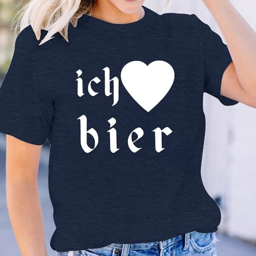 MAIHUN German Oktoberfest Shirt for Women Vintage Ich Heart Bier Tshirt Oktoberfest Short Sleeve Black