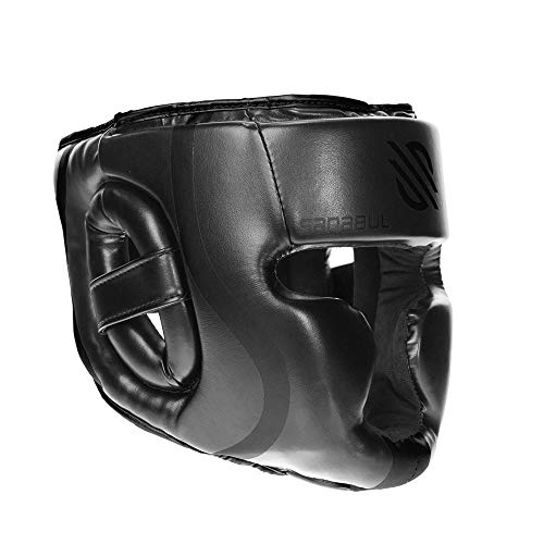 Sanabul Essential Boxing Headgear for Men & Women, Muay Thai MMA Headgear with Protective Padding, Full Face Coverage for Sparring Training, Black, S/M