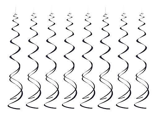 Solid Black Plastic Hanging Swirl Decorations - 26'', Pack of 8 - Perfect for Parties & Home Decor