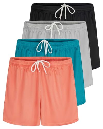Real Essentials 4 Pack: Girl's Mesh Active Athletic Running Performance Sport Shorts for Girls with Pockets - Set 2, S (8)