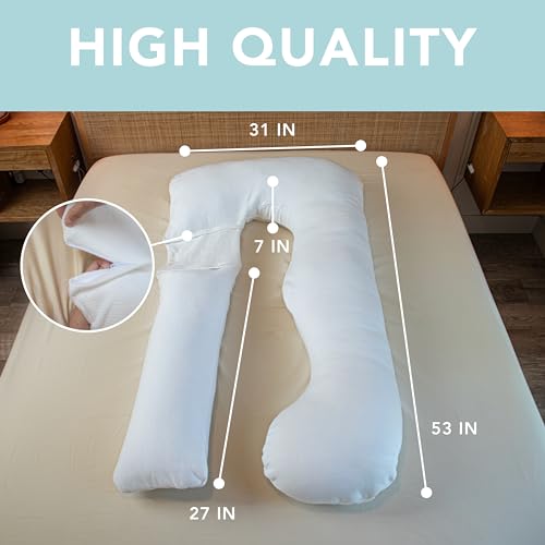 Pharmedoc Pregnancy Pillows, U-Shape Full Body Pillow - Solid – Removable Jersey Cover - Grey – Pregnancy Pillows for Sleeping – Body Pillows for Adults, Maternity Pillow and Pregnancy Must Haves