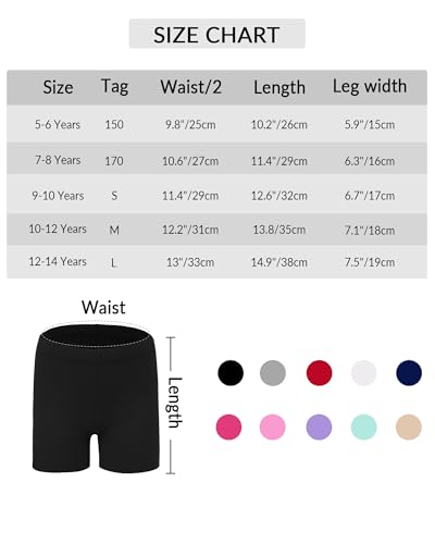 Witwot 5 Pack Girl Athletic Shorts Kids Biker Shorts Cotton Cartwheel Shorts Unerdress for Dance Running Black 7-8 Years