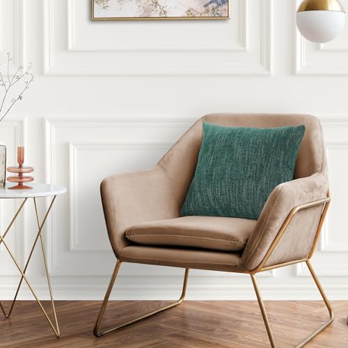 decorUhome Spring Decorative Throw Pillow Covers 16x16 Set of 2, Farmhouse Textured Chenille Square Pillow Covers for Couch Sofa Bed Living Room, Dark Green