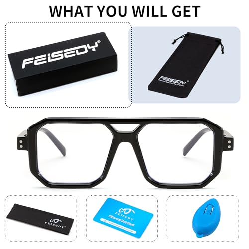 FEISEDY Blue Light Blocking Glasses, Aviator Frame Computer Reading/Gaming/TV/Phones Glasses for Women Men B0165