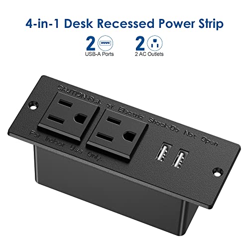 Jgstkcity Conference Recessed Power Strip Socket 9.8Ft Cord,Furniture Flush Mount Charging Station,Desktop Power Grommet Power Strip with 2 Outlets,2 USB Ports,Desk Outlet for Side Table or End Table