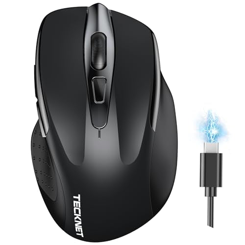 TECKNET Wireless Mouse (BT5.0/3.0 & 2.4G) Rechargeable 4800 DPI Silent Mouse 8 Buttons Bluetooth Mouse, USB A Mouse Wide Compatibility - Black