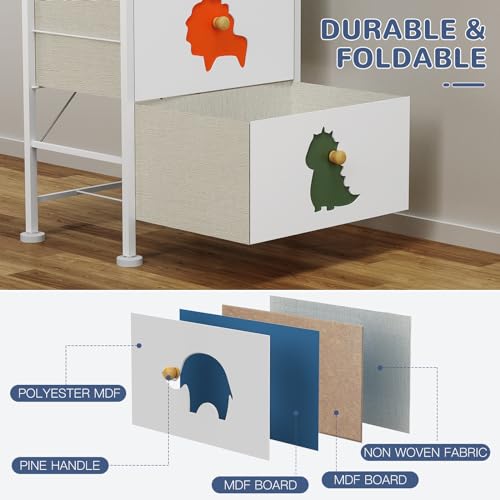 FRAPOW Kids Dresser for Bedroom, Baby Girls Dresser with 8 Fabric Drawers Tall Storage Organizer for Toddler Child with Wood Top Metal Frame for Living Room, Nursery, Closet, Apartment