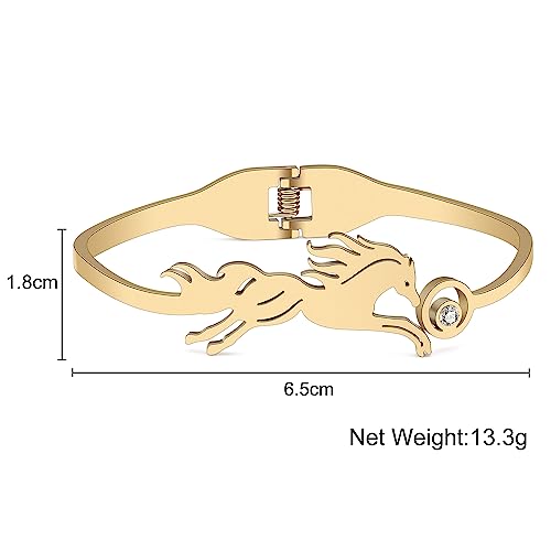 YAYAKO Stainless Steel Unicorn Bracelets 18K Gold Bangle Horse Gifts for Women Charms Running Horse Bracelets (Gold Horse Bracelet)