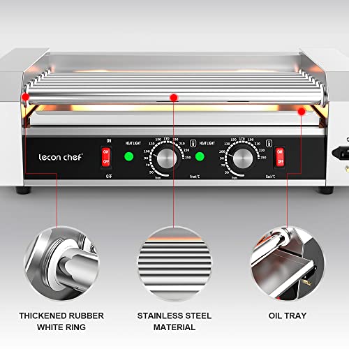 Leconchef Hot dog roller machine Commercial Grade Stainless Steel Electric 24 Hot Dog 7 Roller Grill Cooker Machine without Glass Cover,1200-Watts,LED Lights