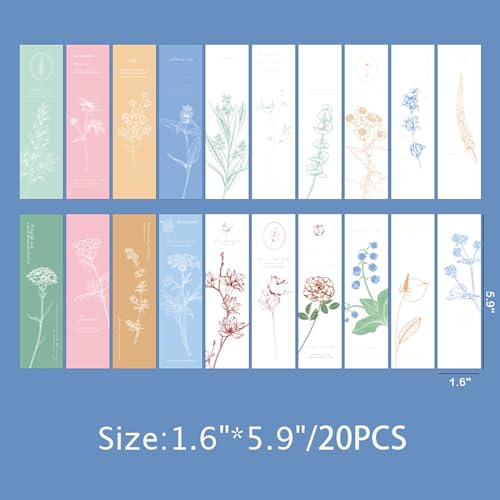 Doraking 20PCS Nature Flower Themed Paper Bookmarks for Book Lovers, Boxed Bookmarks Set as Gifts for Students