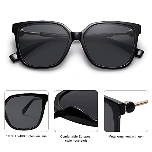 SOJOS Trendy Square Sunglasses for Women Fashion UV Protection Lens Womens Sunnies Sunglasses SJ2196, Black Frame/Grey Lens