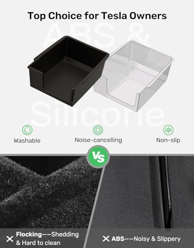 Zanch Tesla Model Y/3 Armrest Console Organizer, ABS Storage Tray for Model Y Accessories 2023-2020 & Model 3 2023~2021, with Black [Built-in Silicone Liner] - 1PCS