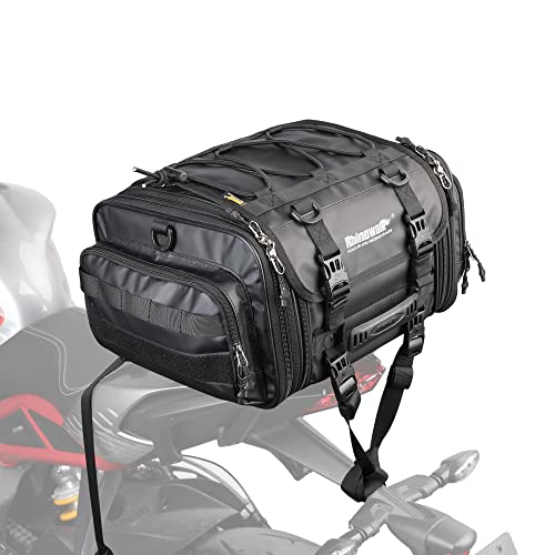 Rhinowalk Motorcycle Tail Bag, Motorcycle Travel Luggage, Expandable motorcycle tail bag 26L, Motorbike Helmet Bag Waterproof Rain Cover Travel Luggage Bag, with Straps Black (Black)