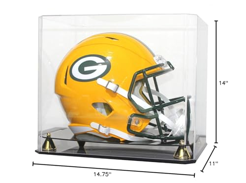 DisplayGifts Pro UV Football Helmet Display Case Stand fits Adult Size Baseball, Ice Hockey, Motorcycle, Football Helmets, Showcase with Gold Risers, One Piece No Assembly Required