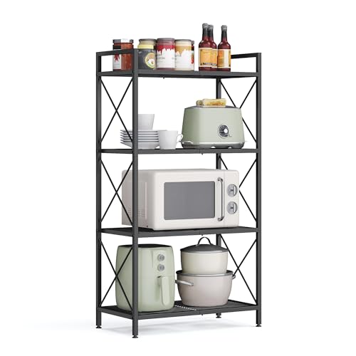 SONGMICS 4-Tier Metal Storage Rack, Shelving Unit with X Side Frames, Dense Mesh, 12.6 x 23.6 x 44.3 Inches, for Entryway, Kitchen, Living Room, Bathroom, Industrial Style, Ink Black UBSC164B01