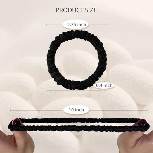 SEMRUE 22 Momme Pure Mulberry Silk Scrunchies, Silk Hair Ties Elastics for Hair Sleep, Hair Care and No Damage, 4 PCS (Black*2+Lotus Pink*2)