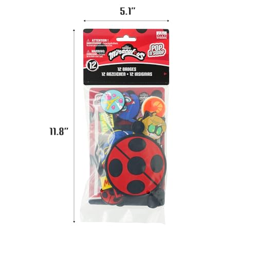 Miraculous Ladybug - Pop n' Swop 12 Assorted Ladybug and Cat Noir Badges, Collection 1, Regular and XXL Clip-on Badges, compatible with Pop n' Swop Purses, Shoulder Bag and Backpacks (Wyncor)