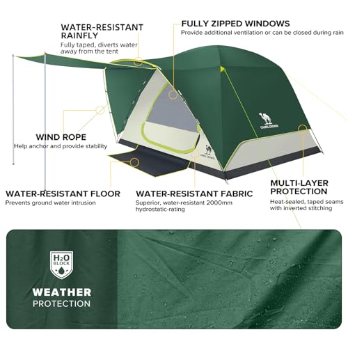CAMEL CROWN Tents for Camping, 3/4/5/6 Person Waterproof Tent Skydome Camping Tent Easy Setup Backpacking Family Tents with Floor Mats and Attached Porch for Outdoor Hiking