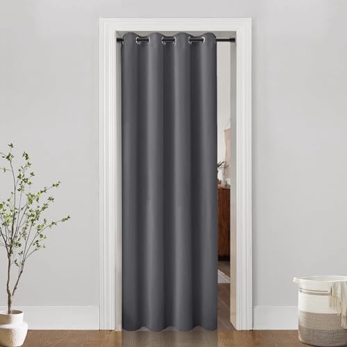 PANELSBURG Wood Color Door Blackout Curtain Panels for Bedroom Room Divider,Between Kitchen/Living Room or Bedroom/Bathroom Den,Retractable Interior Puertas Faux Accordian Door Covering for Doorway