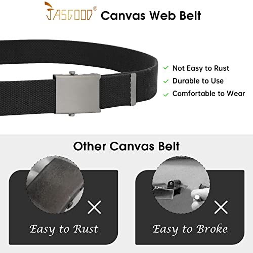 JASGOOD Canvas Web Belt for Men Adjustable Cloth Fabric Military Belt with Metal Buckle, L-Black+Beige+Blue