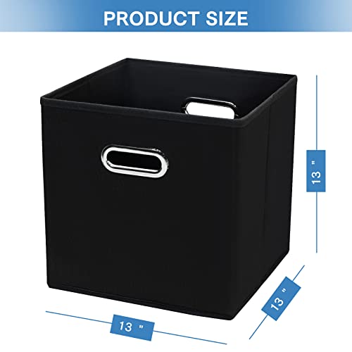 STOREONE 13 Inch Cube Organizer Bins ,Black Fabric Storage Bin，Foldable Storage Box Basket with Dual Handles Fabric Organizer Bins and collapsible Storage Boxes，Set of 3,Black