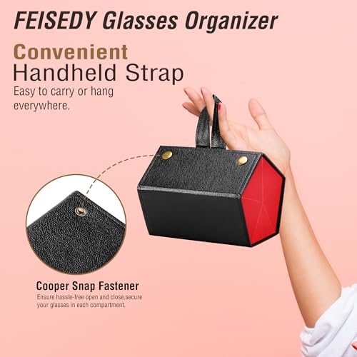 FEISEDY Sunglasses Organizer 5 Slots Travel Glasses Case,Hanging Eyewear Holder Fashionable PU Leather Eyeglass Case B0087