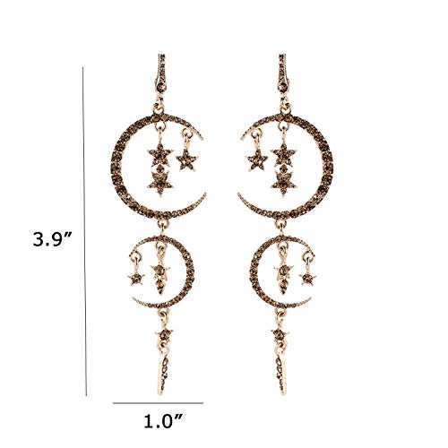 JACKBEGTA Moon and Star Drop Earrings Exaggerated Fashion Long Drop Dangle Stud Drop Earrings for Women,Black