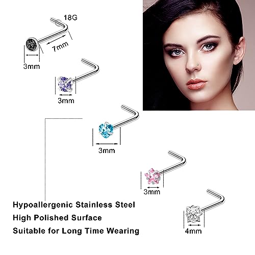 ONESING 40 Pcs 18G Nose Rings Studs L Shape Nose Rings for Women Nose Piercings Jewelry Surgical Stainless Steel Nose Studs Hypoallergenic Body Piercing Jewelry for Women Men