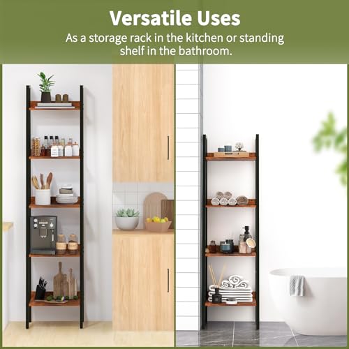 Yoobure Ladder Shelf, 4 Tier Tall Ladder Bookshelf Corner Shelf, Industrial Book Shelf Ladder Bookcase Narrow, Standing Storage Shelves Display Shelf for Bedroom Living Room Office Kitchen Bathroom