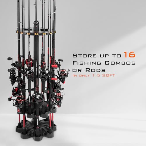 KastKing V16 Fishing Rod Rack - Fishing Pole Rack Holds Up to 16 Fishing Rods or Combos, Lightweight and Durable ABS Construction, Space-Saving Fishing Rod Holders for Garage